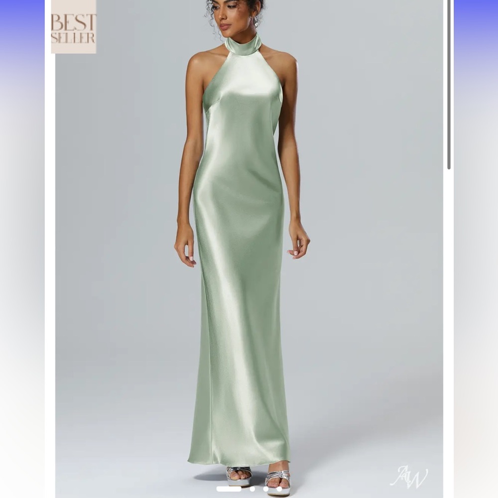 Satin Halter Maxi Dress - Sage Green